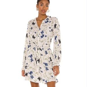 Free people light me up Cream and Blue Floral long sleeve swing dress medium